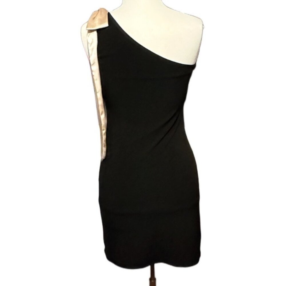 Laundry New MSRP $129 New Black One Shoulder Silky Bow Cocktail Dress Mini Sexy - Picture 2 of 8